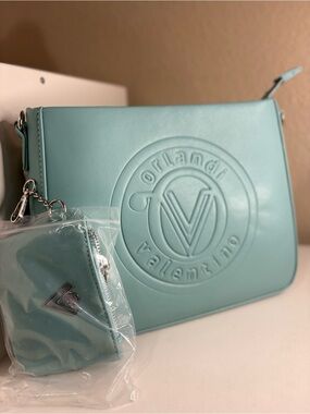 Valentino Orlandi Teal Vegan Leather Crossbody Bag NWT Wallet Italy